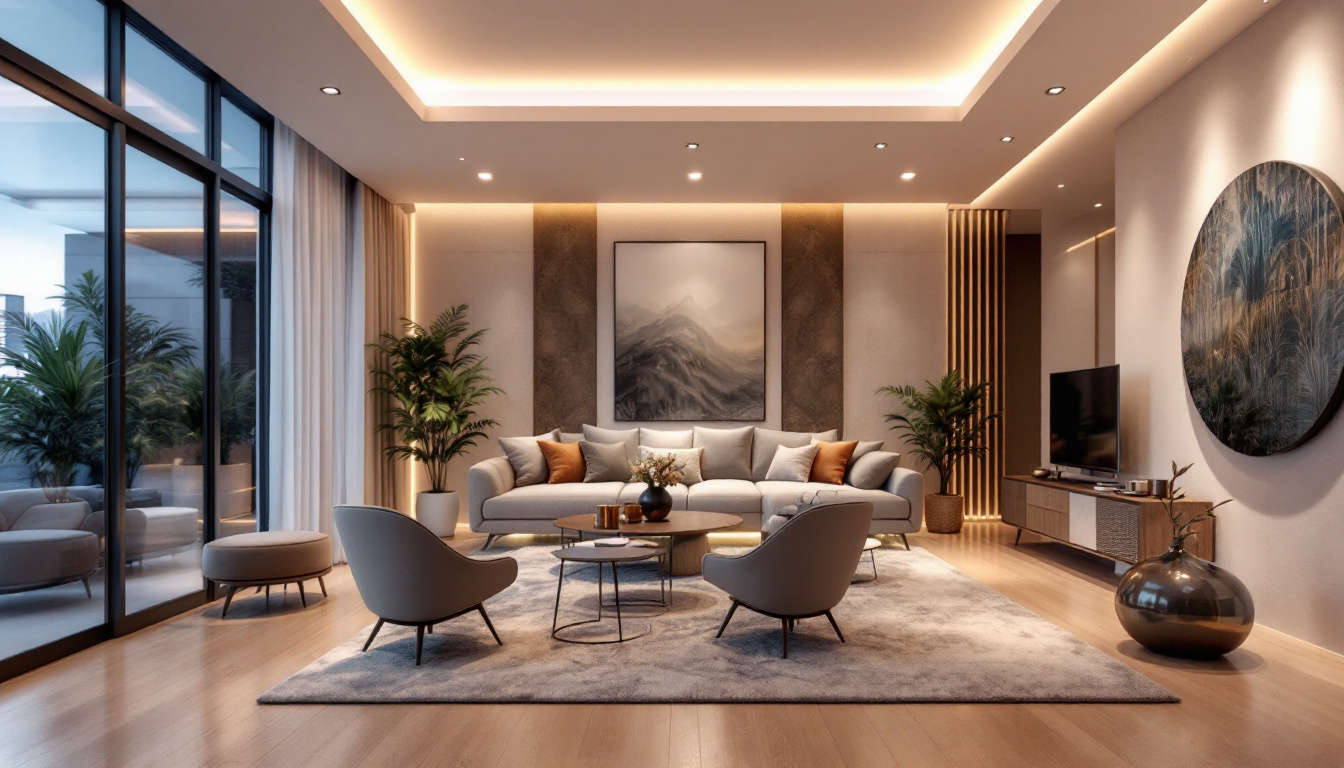 A photograph of a beautifully designed room featuring led recessed can lights