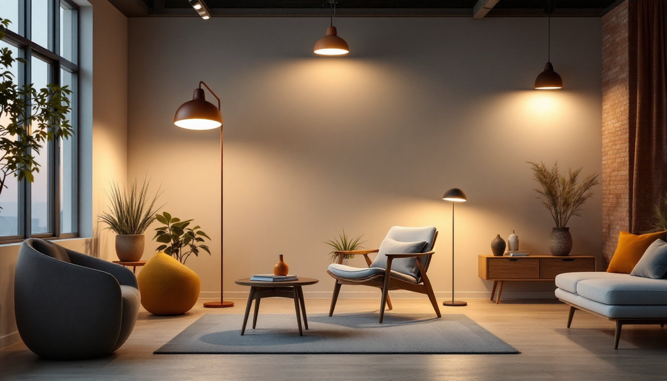A photograph of a well-lit interior space showcasing various maxlite lighting fixtures