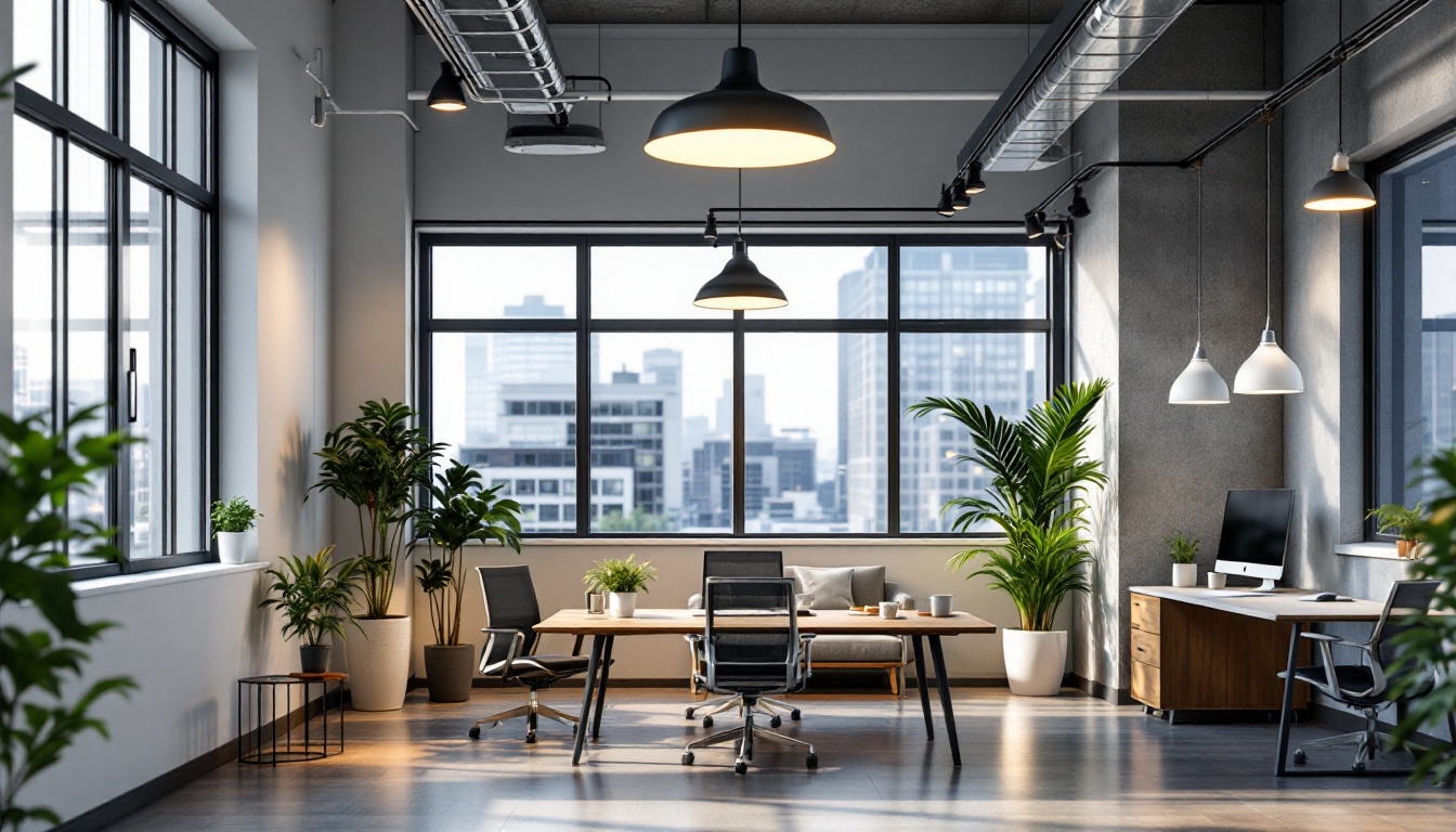 A photograph of a modern office space showcasing a variety of lighting options