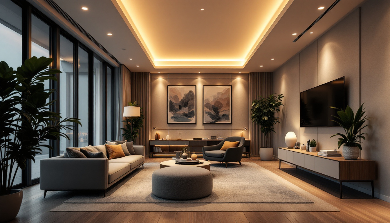 A photograph of a beautifully designed room featuring recessed lighting