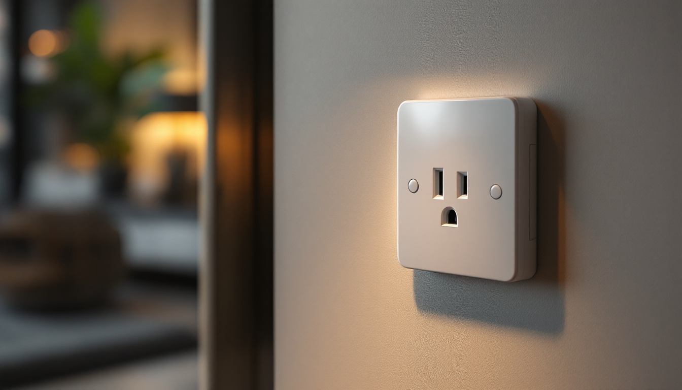 A photograph of a well-lit wall socket in a modern interior setting