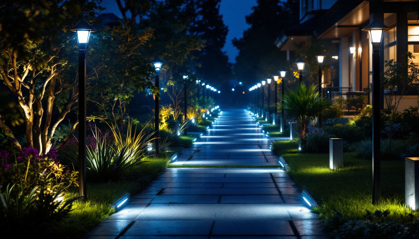A photograph of a beautifully illuminated outdoor space showcasing led flood lights in action