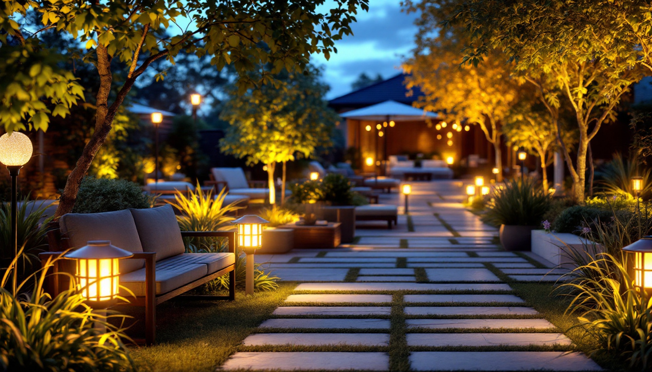 A photograph of a beautifully illuminated outdoor space at dusk