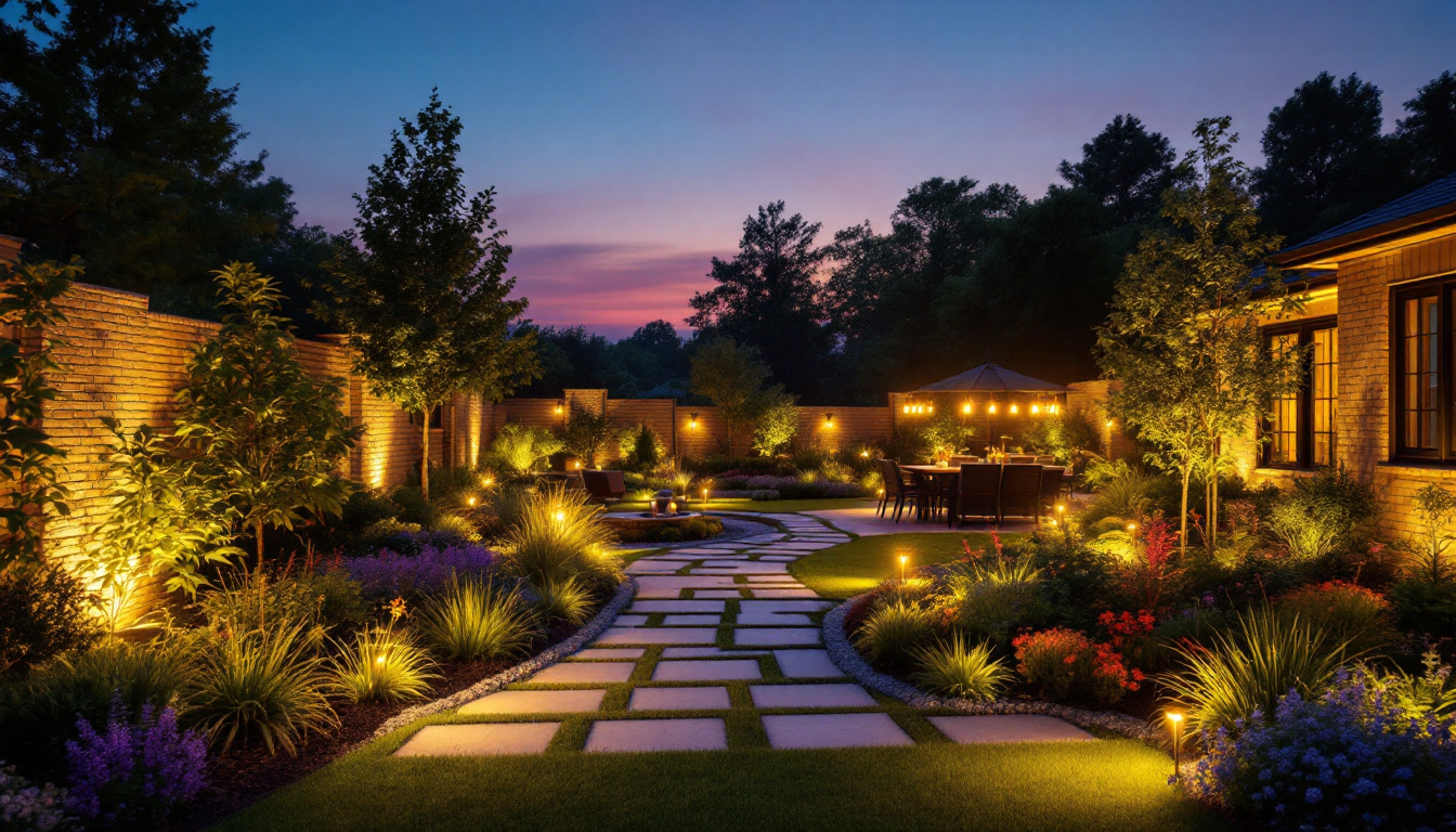 A photograph of a beautifully illuminated outdoor space at dusk