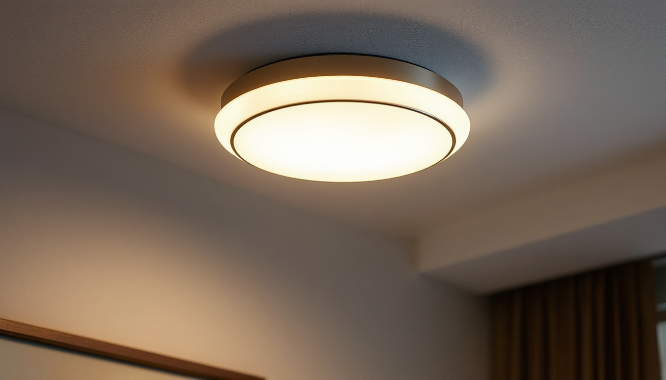 A photograph of a stylish flush light fixture elegantly illuminating a modern interior space