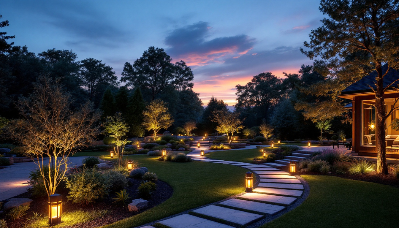 A photograph of a beautifully illuminated outdoor landscape at dusk