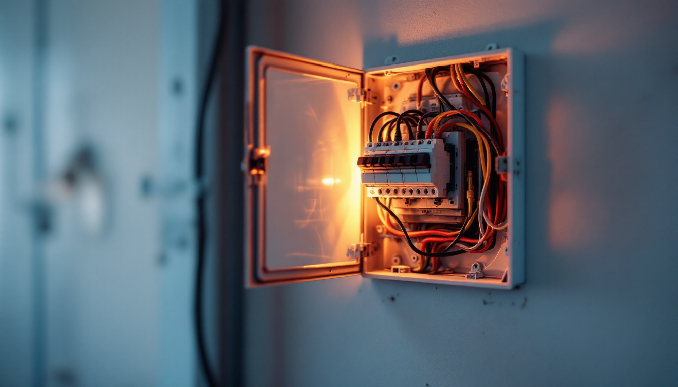 A photograph of a well-organized junction box with visible wiring and connections