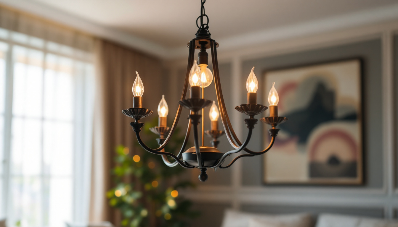 A photograph of a beautifully designed light chandelier in a stylishly decorated room