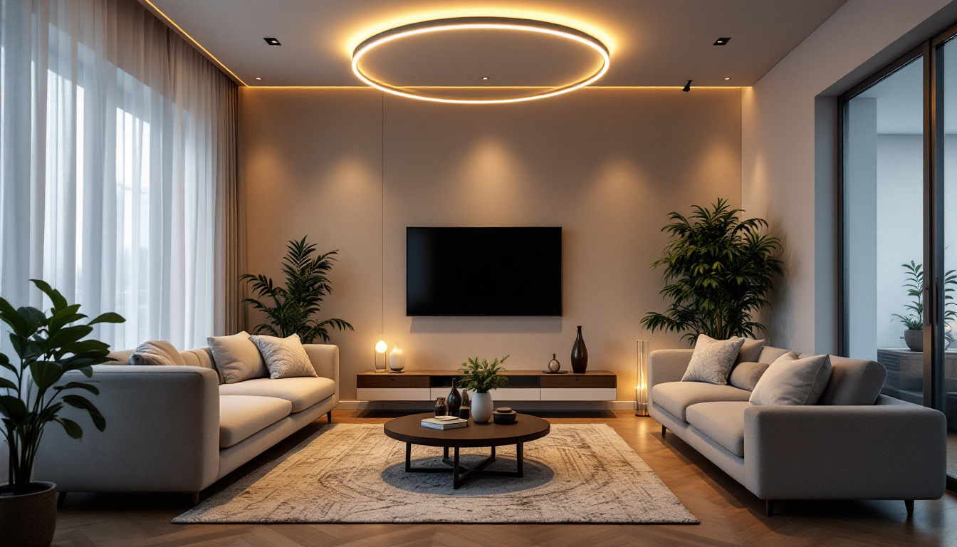A photograph of a modern living space featuring stylish led ceiling lights in action