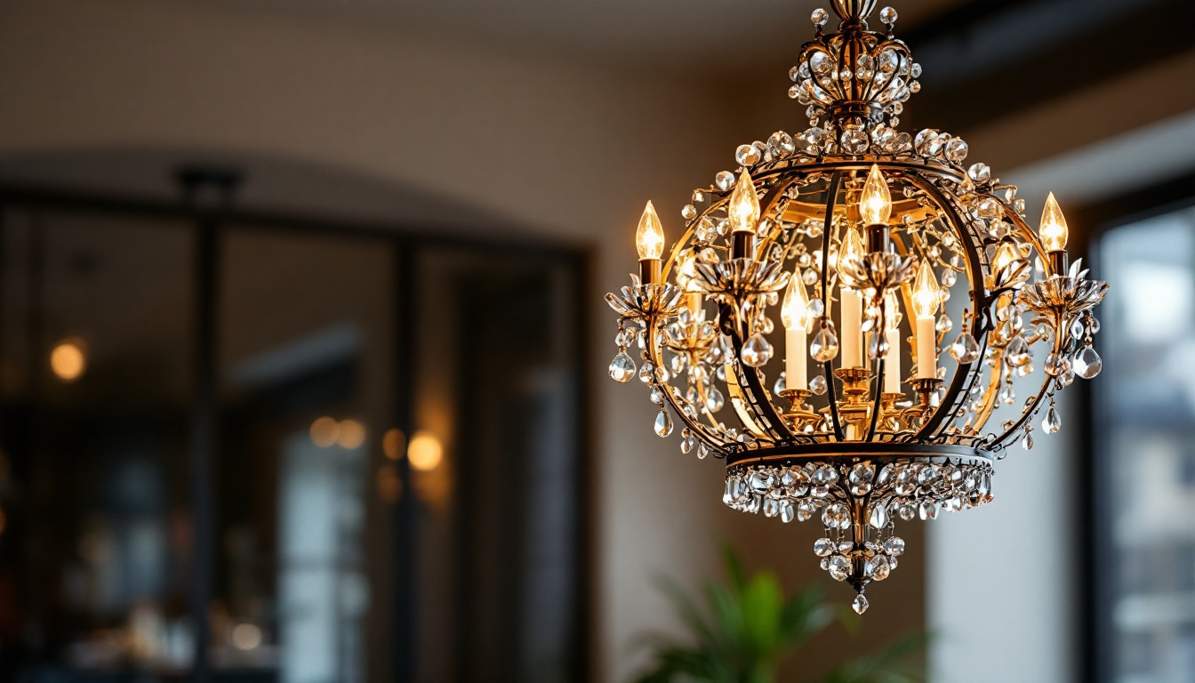 A photograph of capture a photograph of an elegantly designed suspension chandelier hanging in a stylish interior