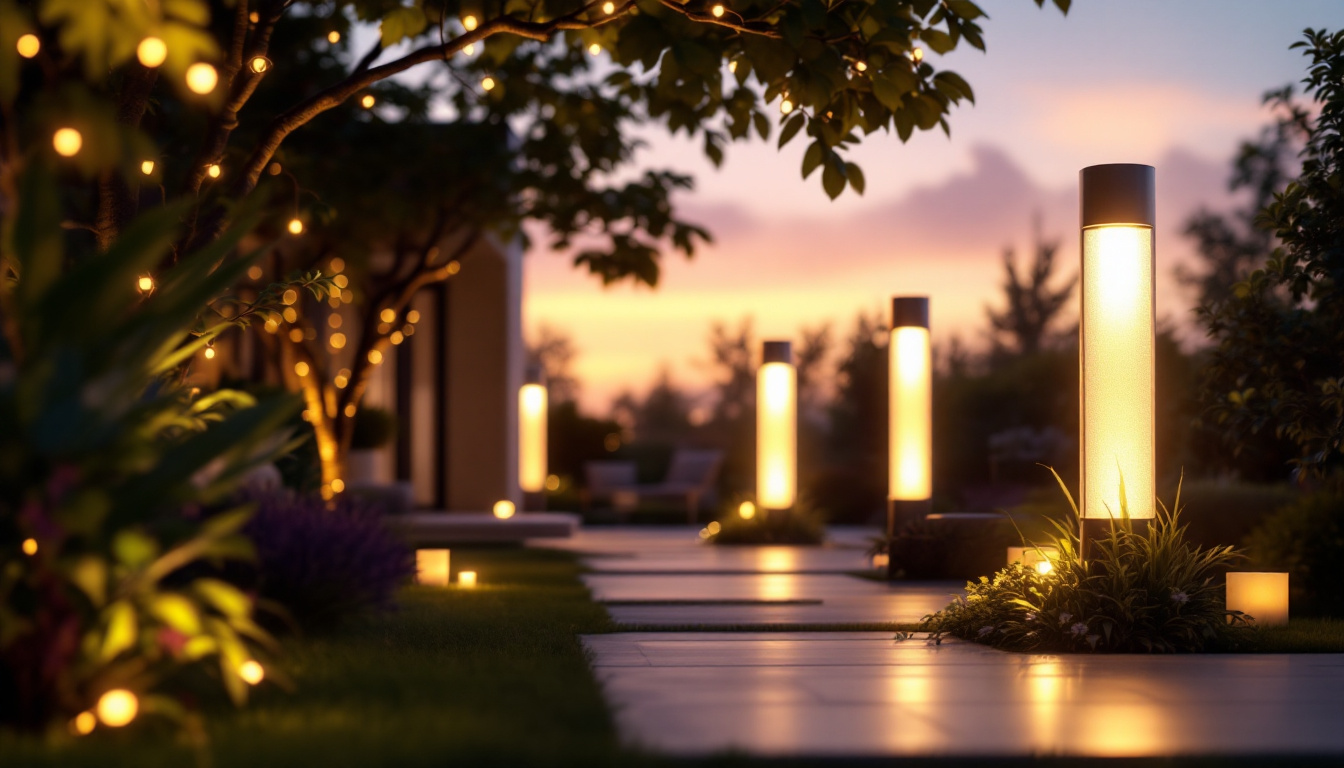 A photograph of a beautifully illuminated outdoor space featuring various led exterior lighting fixtures