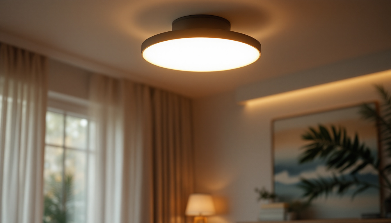 A photograph of a stylish semi-flush light fixture in a well-decorated room