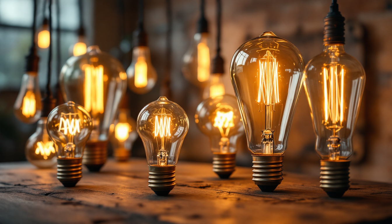 A photograph of capture a photograph of a beautifully arranged display of vintage light bulbs