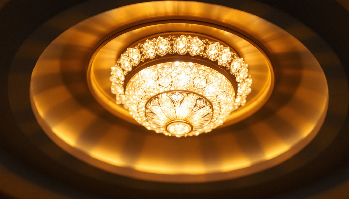 A photograph of a beautifully designed ceiling light fixture that showcases its intricate details and the way it illuminates a room