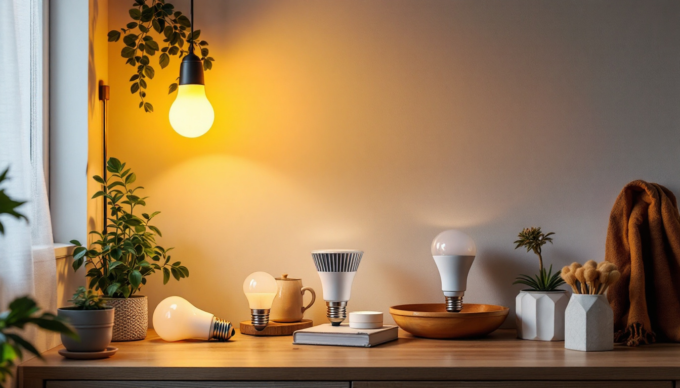 A photograph of a well-lit room showcasing various types of type a light bulbs in use