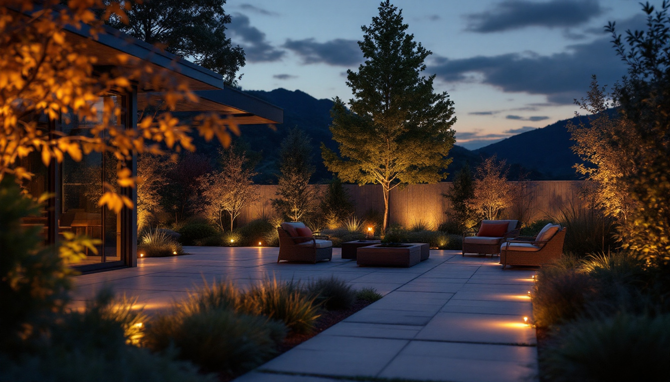A photograph of a beautifully lit outdoor space at dusk