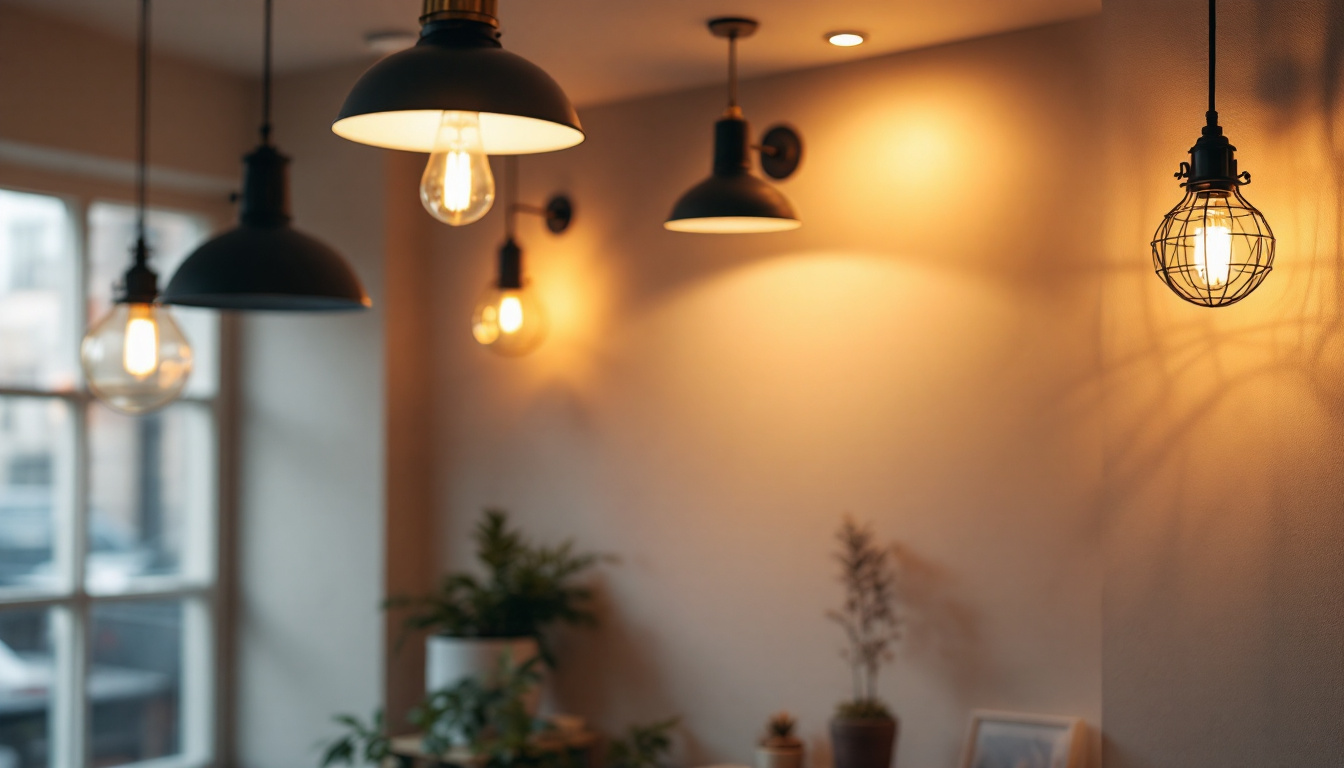A photograph of a beautifully lit indoor space showcasing various lighting fixtures