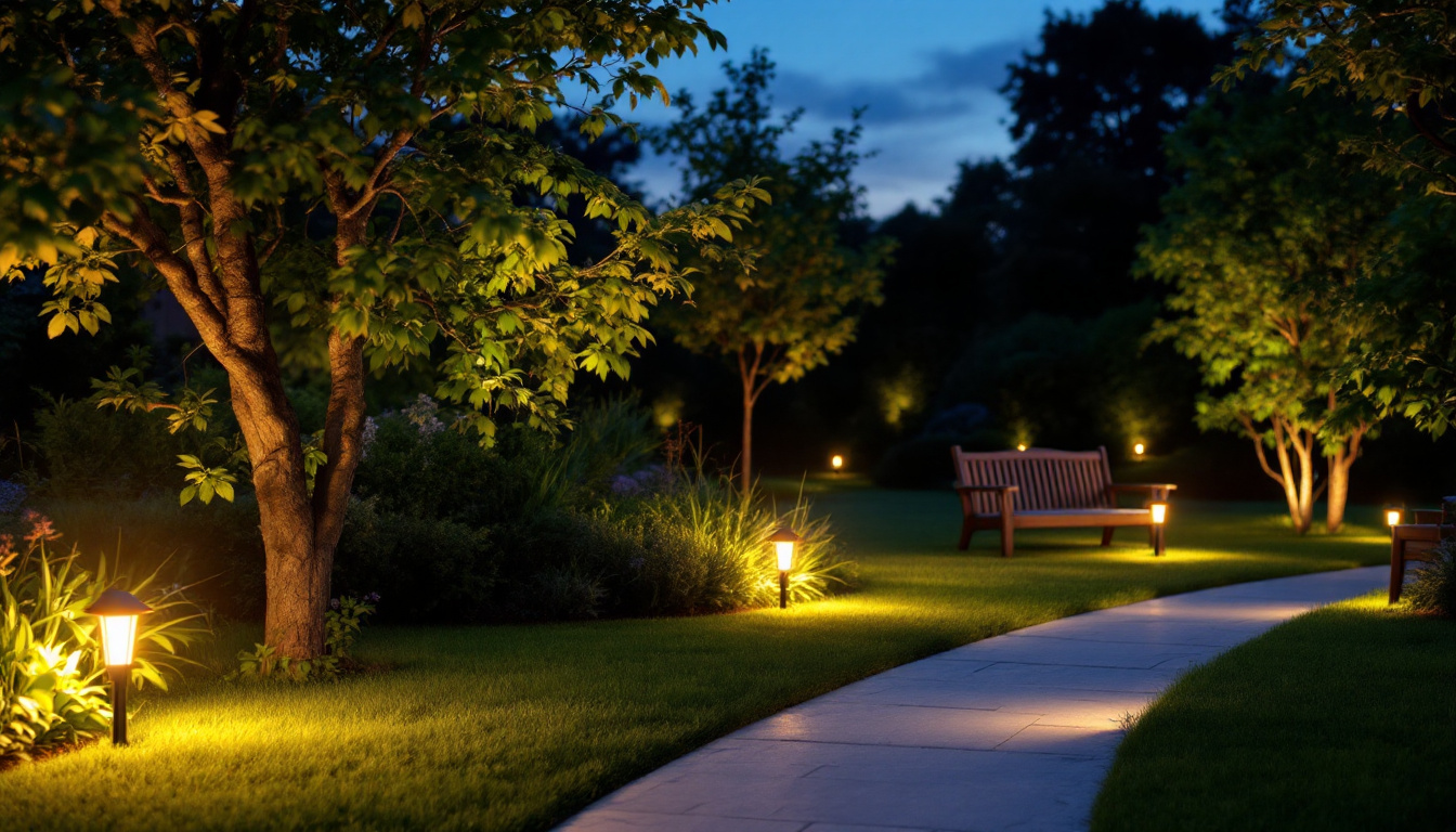 A photograph of a beautifully illuminated outdoor space featuring led flood lights in action