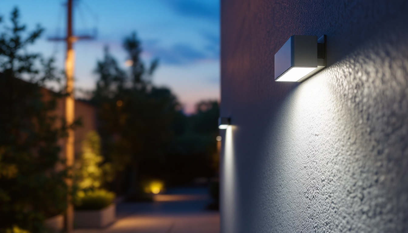 A photograph of a well-lit outdoor area showcasing a stylish led wall pack fixture illuminating a building's exterior