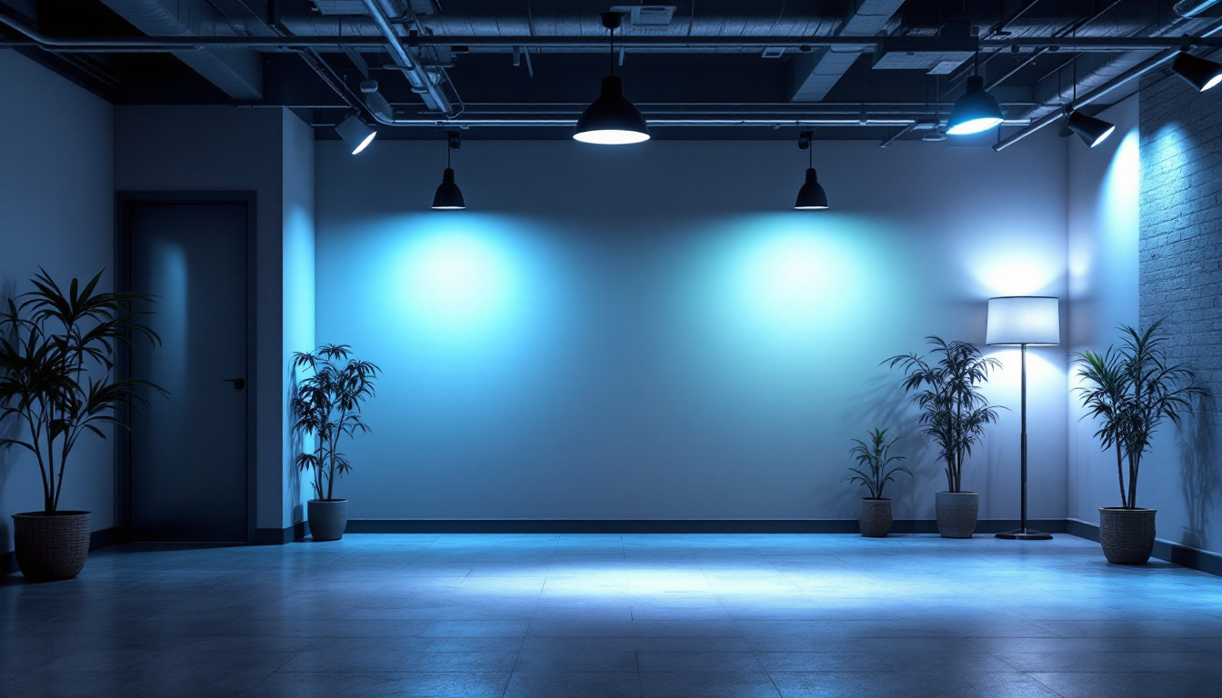 A photograph of a well-lit basement space showcasing a variety of lighting options