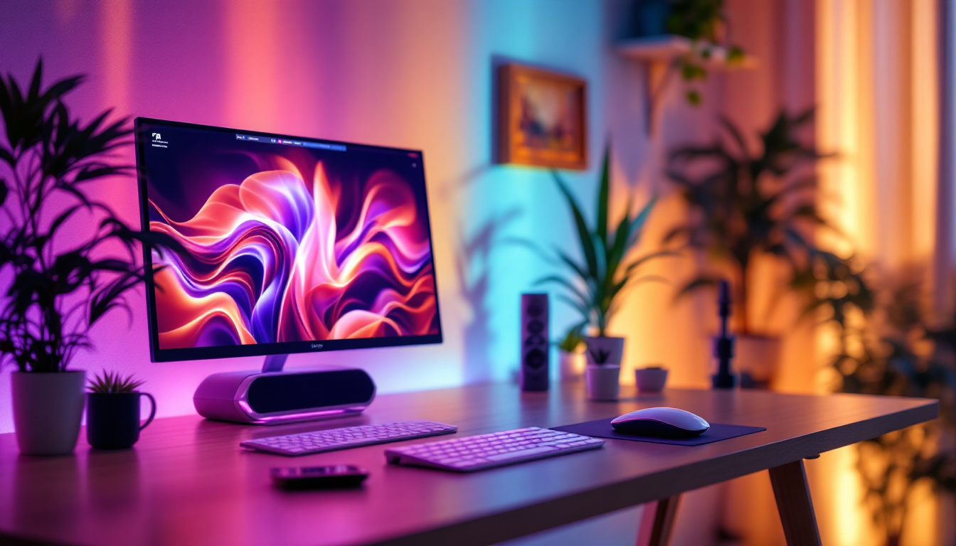 A photograph of capture a photograph of a stylishly arranged workspace featuring the wireless remote pwm5533 in action