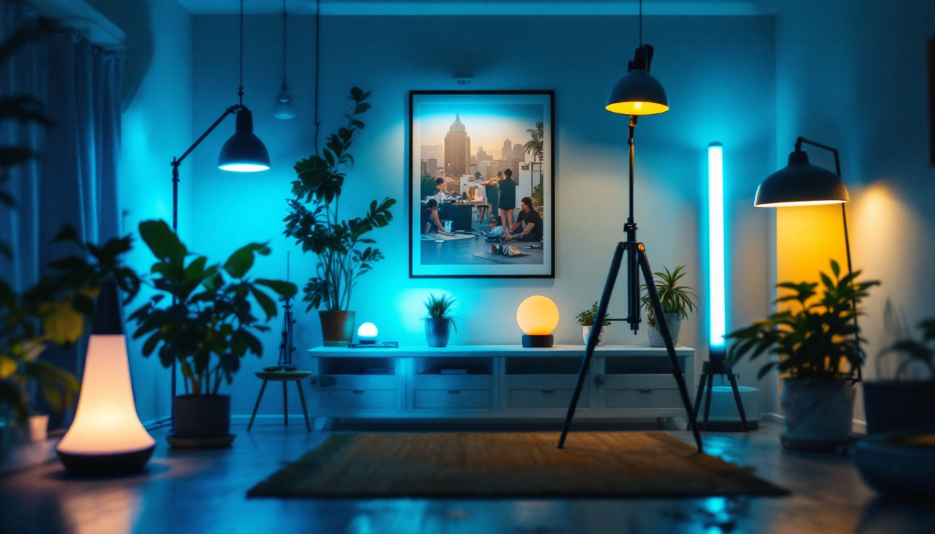A photograph of capture a photograph of a well-lit room showcasing various uv lights and lamps in use