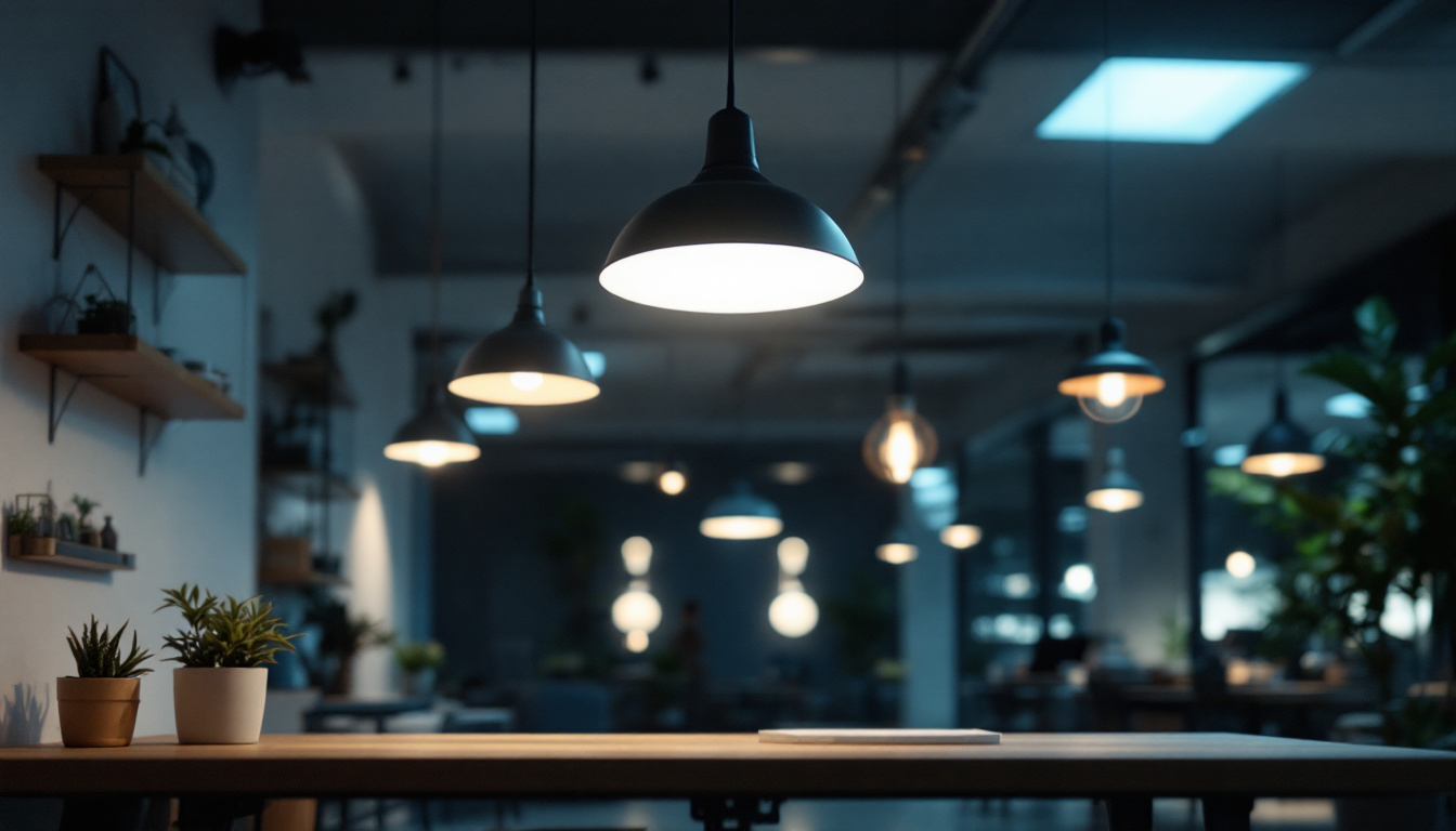 A photograph of a well-lit commercial space showcasing various types of lighting fixtures in use