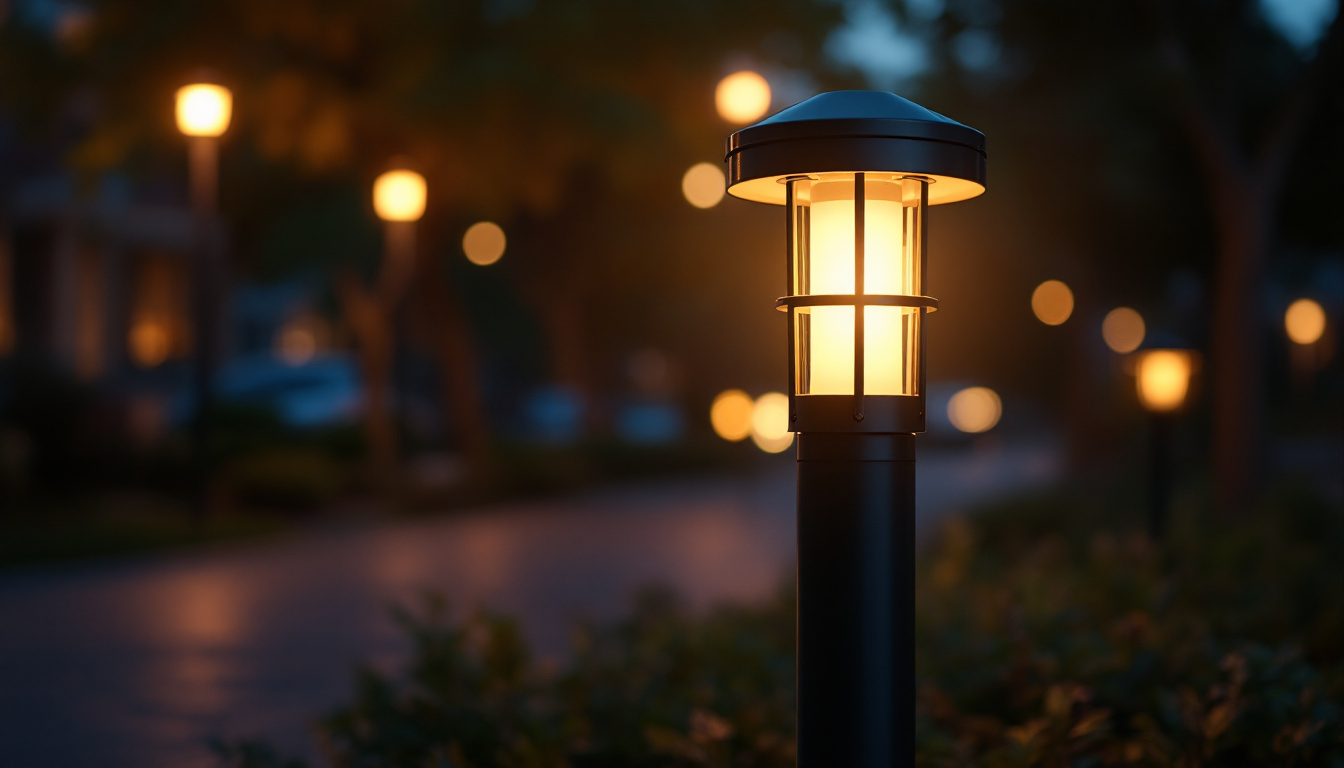 A photograph of capture a photograph of a beautifully illuminated bollard light in an outdoor setting