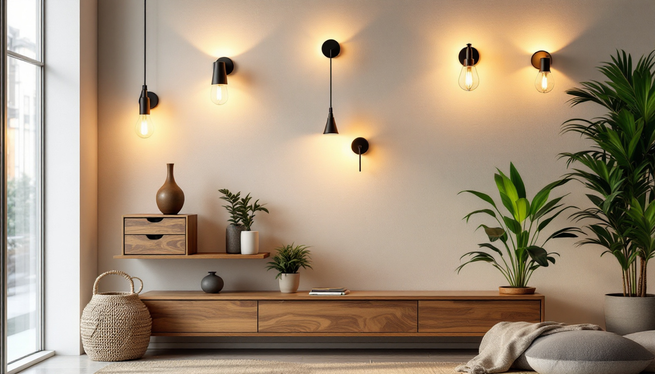 A photograph of a beautifully styled interior space featuring a variety of wall light fixtures