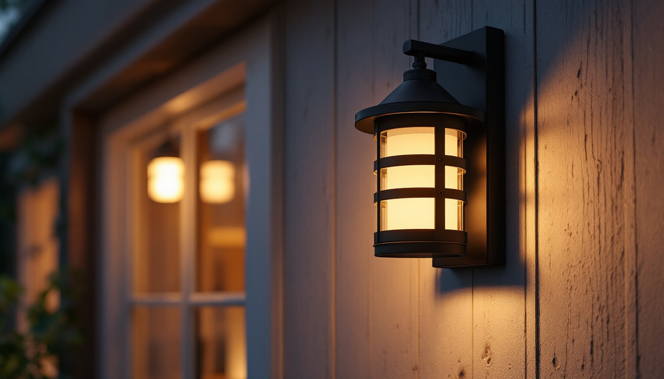 A photograph of capture a photograph of the cottage modern black 250 lumens solar wall sconce barn light installed on an exterior wall