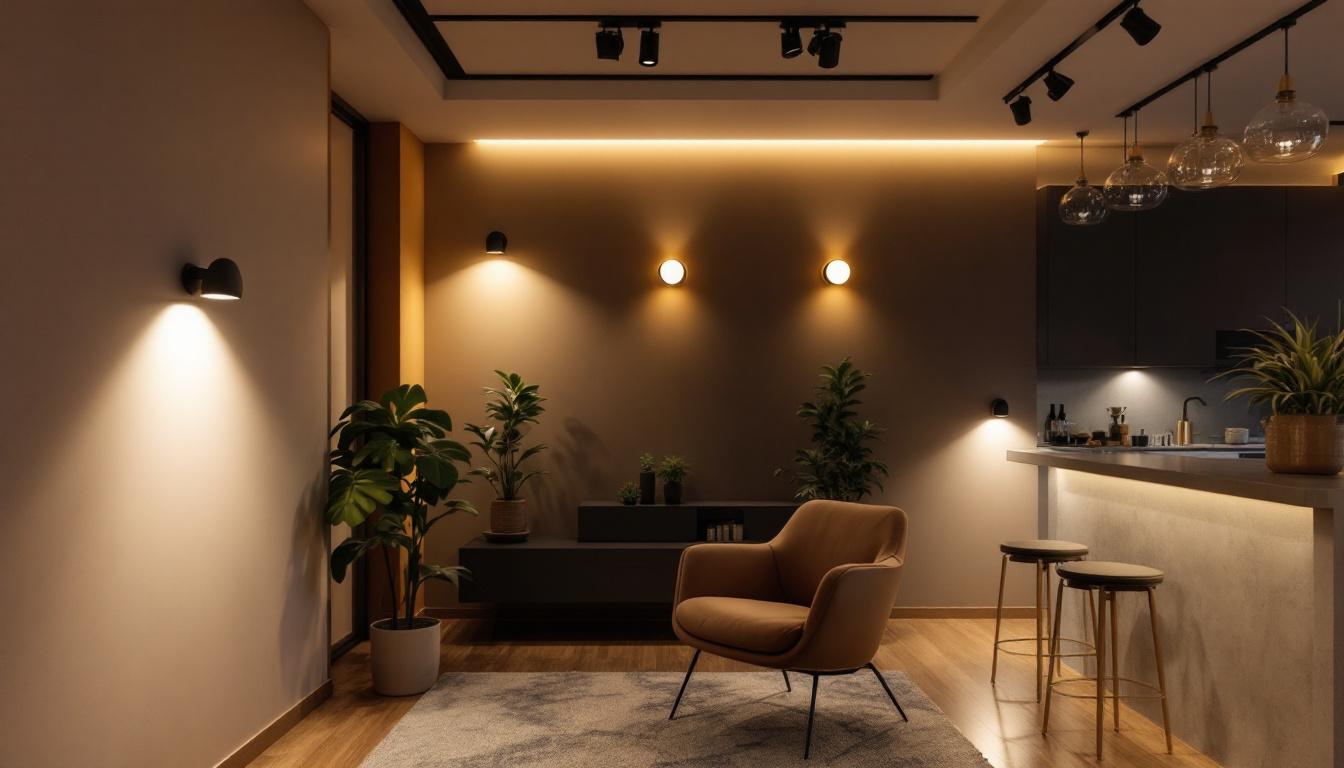 A photograph of a stylishly designed interior space featuring various led wall lights in use
