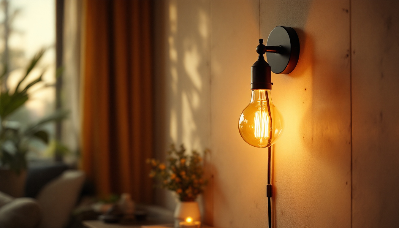 A photograph of a stylish wall-mounted bulb in a cozy