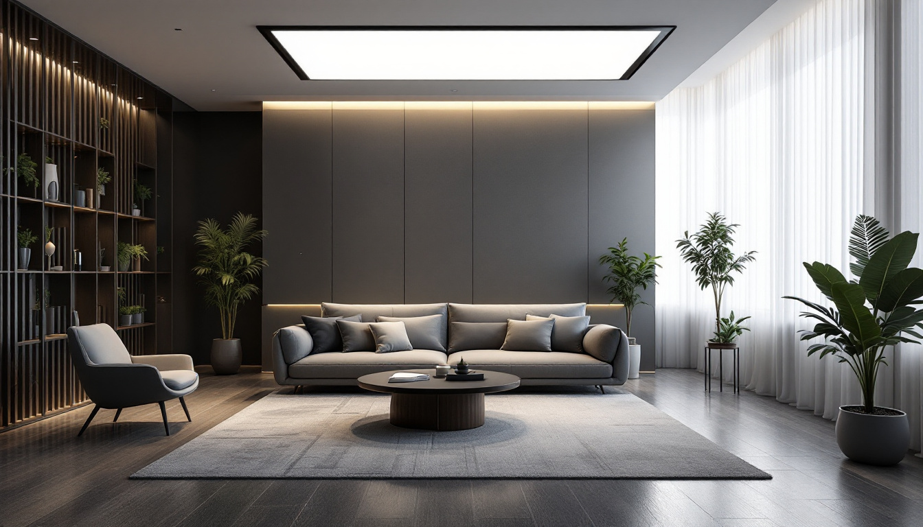 A photograph of a modern interior space illuminated by sleek led panel lights