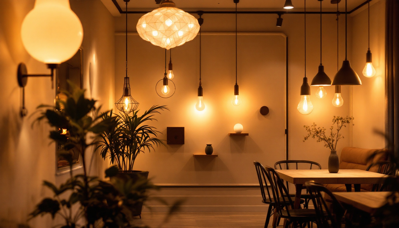 A photograph of a beautifully lit interior space showcasing a variety of illuminated fixtures