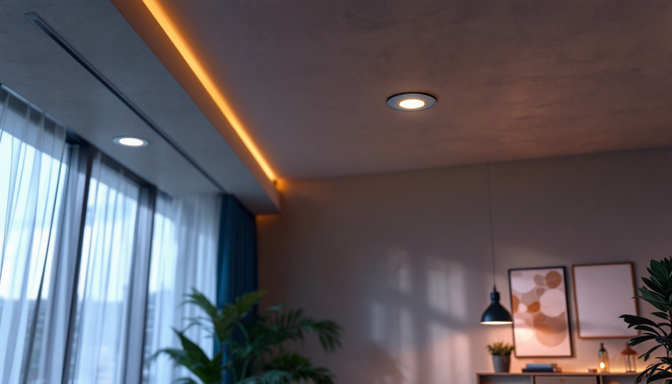A photograph of a modern interior space featuring stylish led recessed ceiling lights