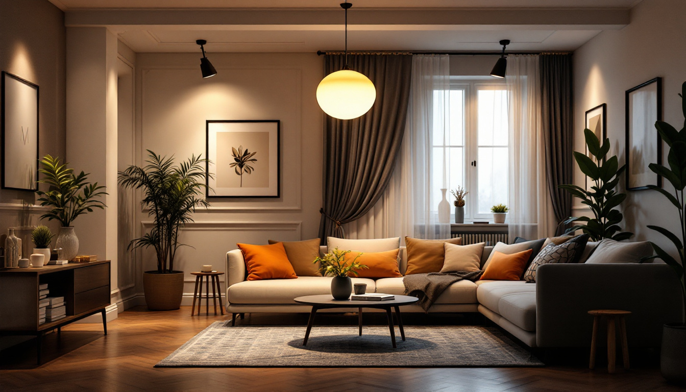 A photograph of a beautifully designed room illuminated by overhead lights