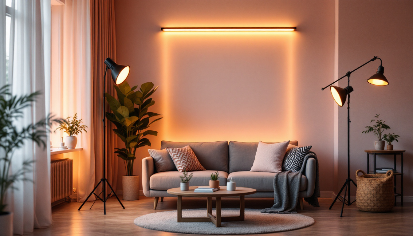 A photograph of a beautifully arranged strip light setup in a stylish interior