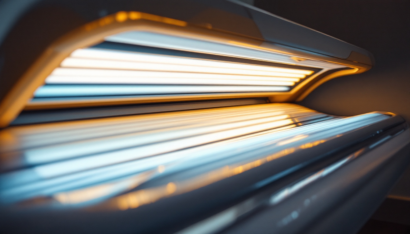 A photograph of a tanning bed with its cover open