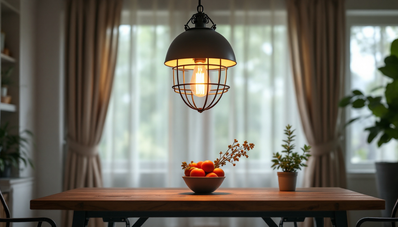 A photograph of a beautifully designed pendant light hanging above a stylish dining table