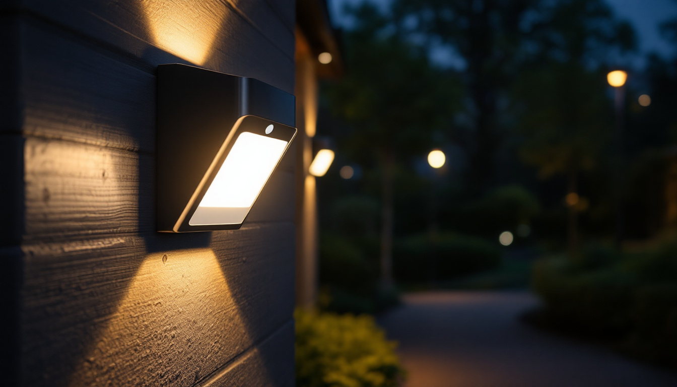 A photograph of a modern motion sensor light in action