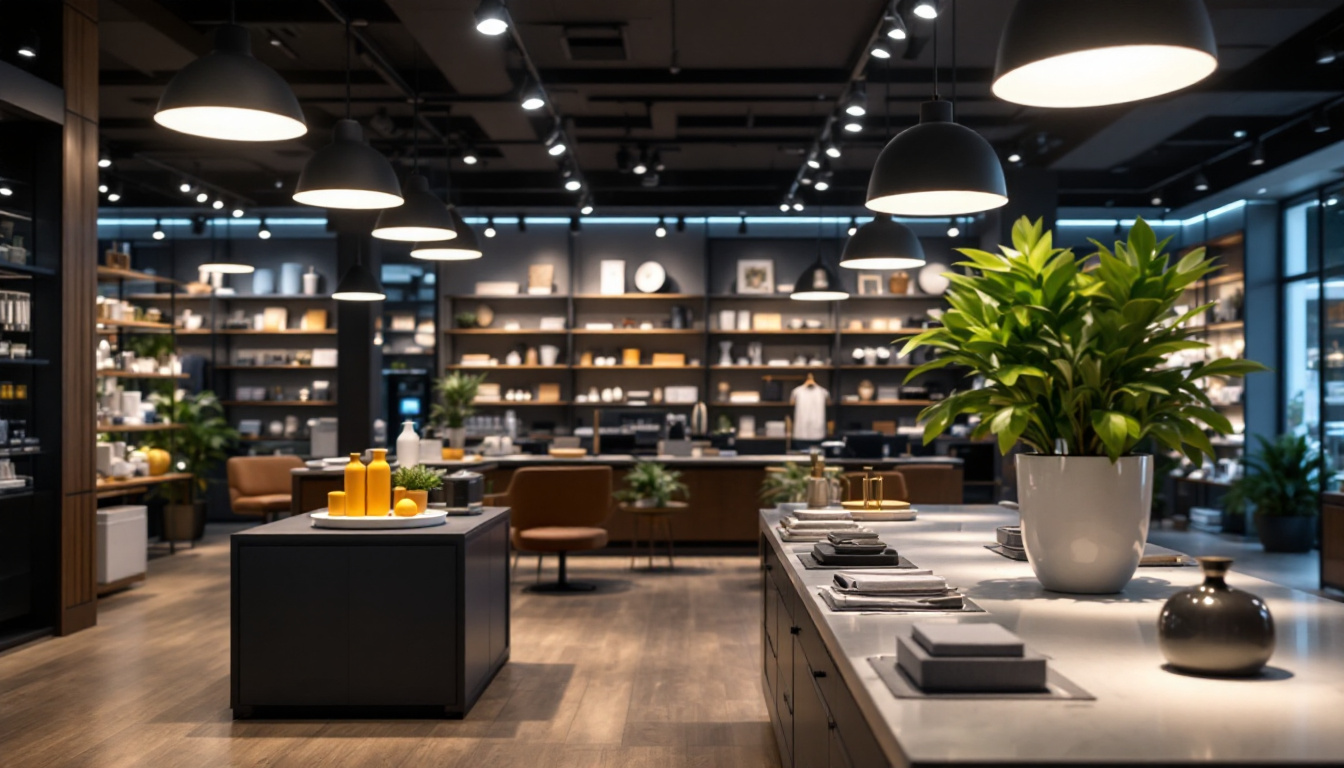 A photograph of a well-lit retail environment showcasing various types of store lighting