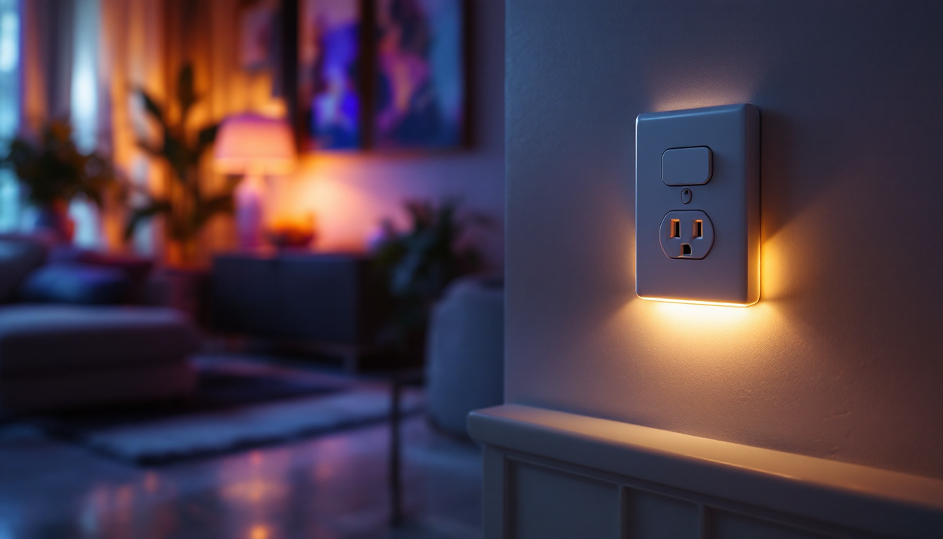 A photograph of a well-lit power outlet in a stylish interior setting