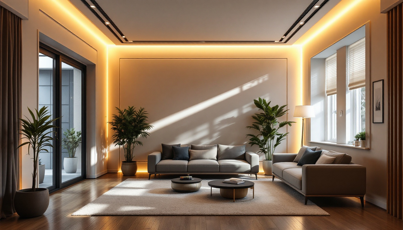 A photograph of a beautifully designed room featuring recessed lighting that highlights its architectural details and creates a warm
