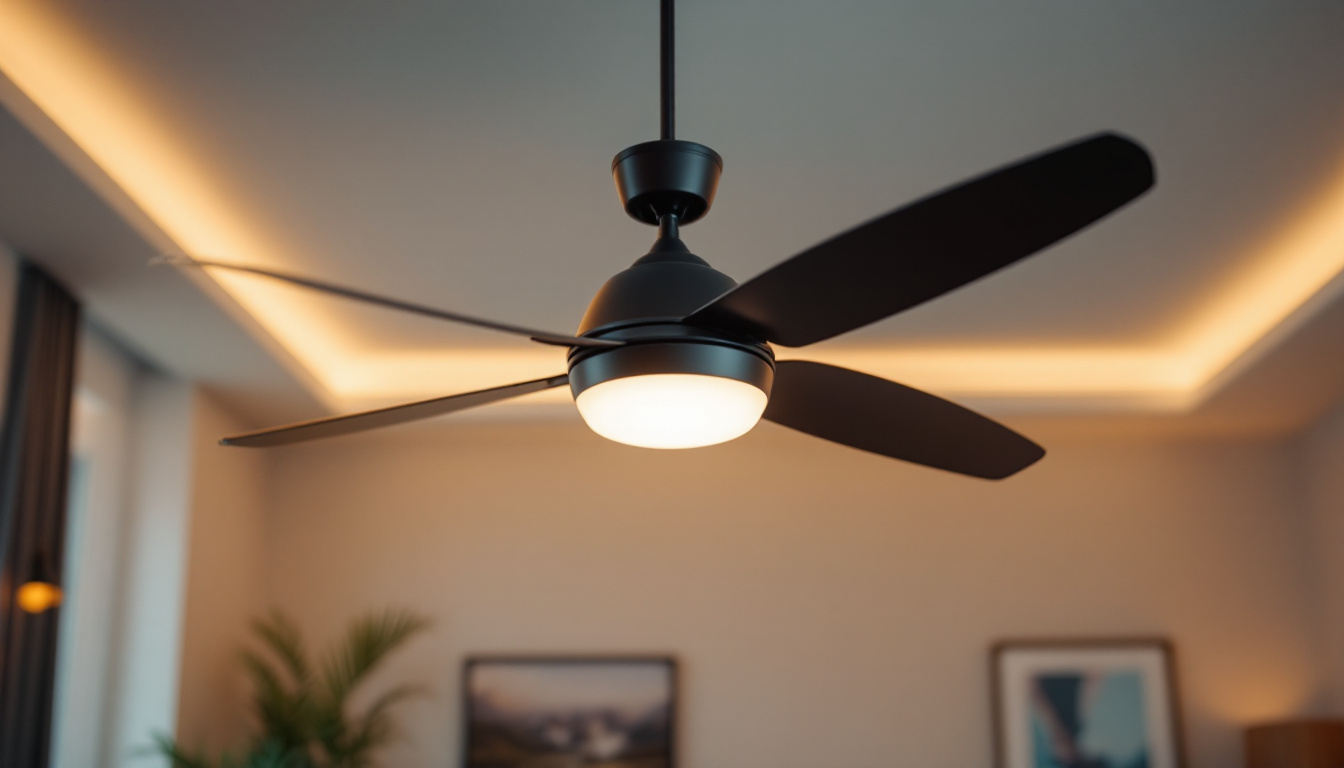 A photograph of capture a photograph of an aesthetically pleasing ceiling fan with integrated lighting