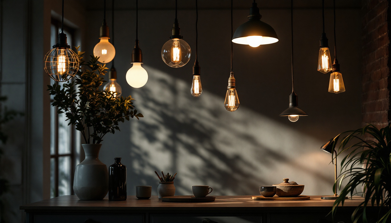 A photograph of capture a photograph of a beautifully lit room showcasing a variety of stylish light fixtures