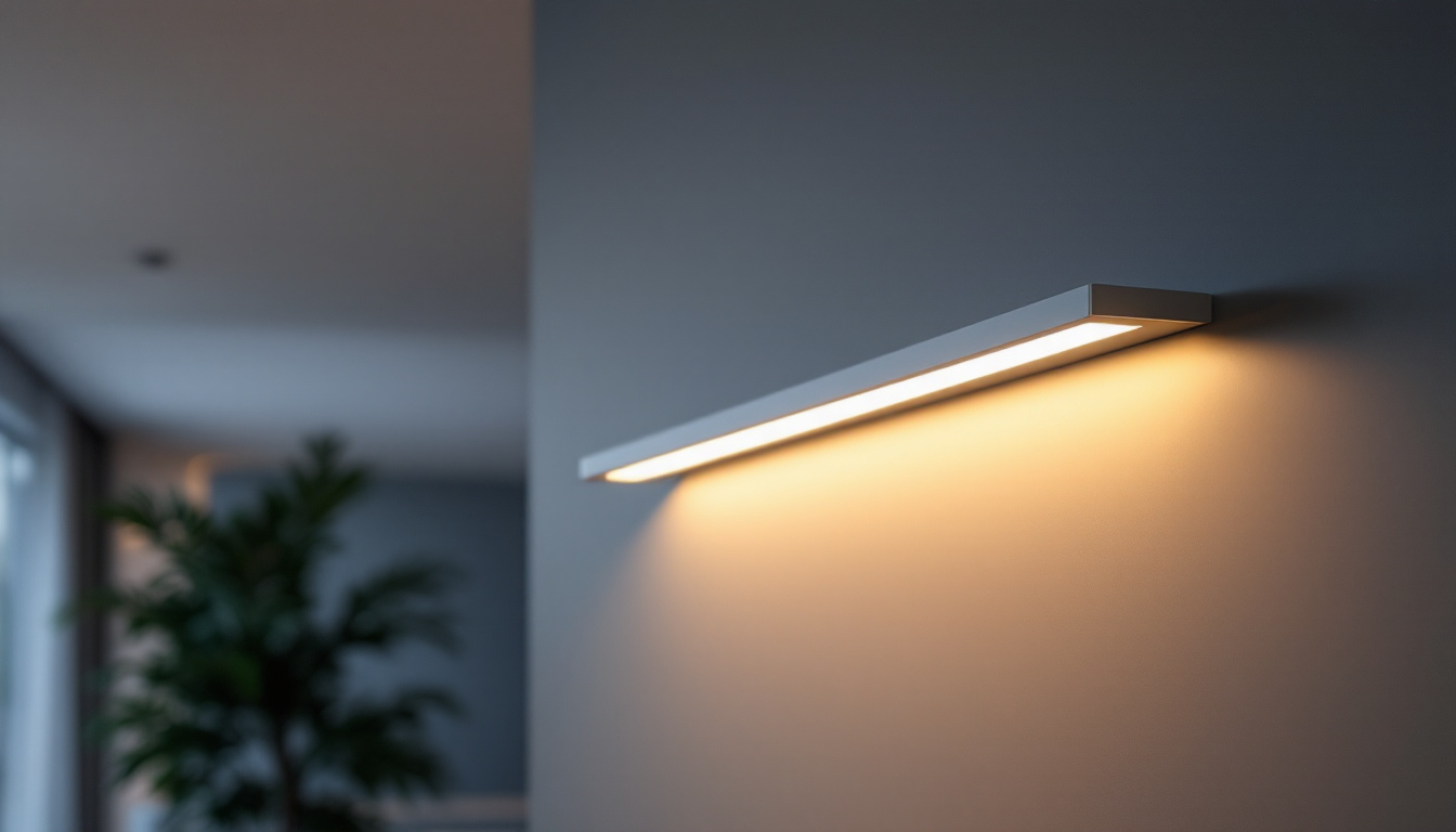 A photograph of capture a photograph of a sleek led flat panel light installed in a modern