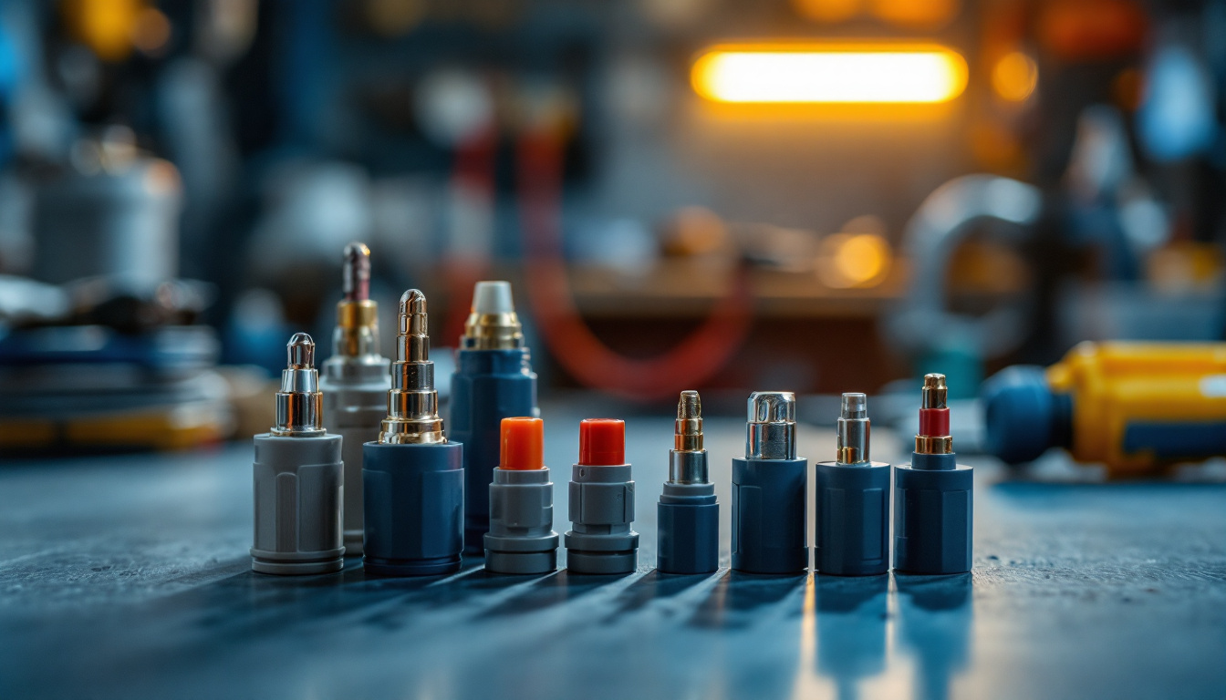 A photograph of a close-up shot of various electric wire connectors arranged aesthetically on a workbench
