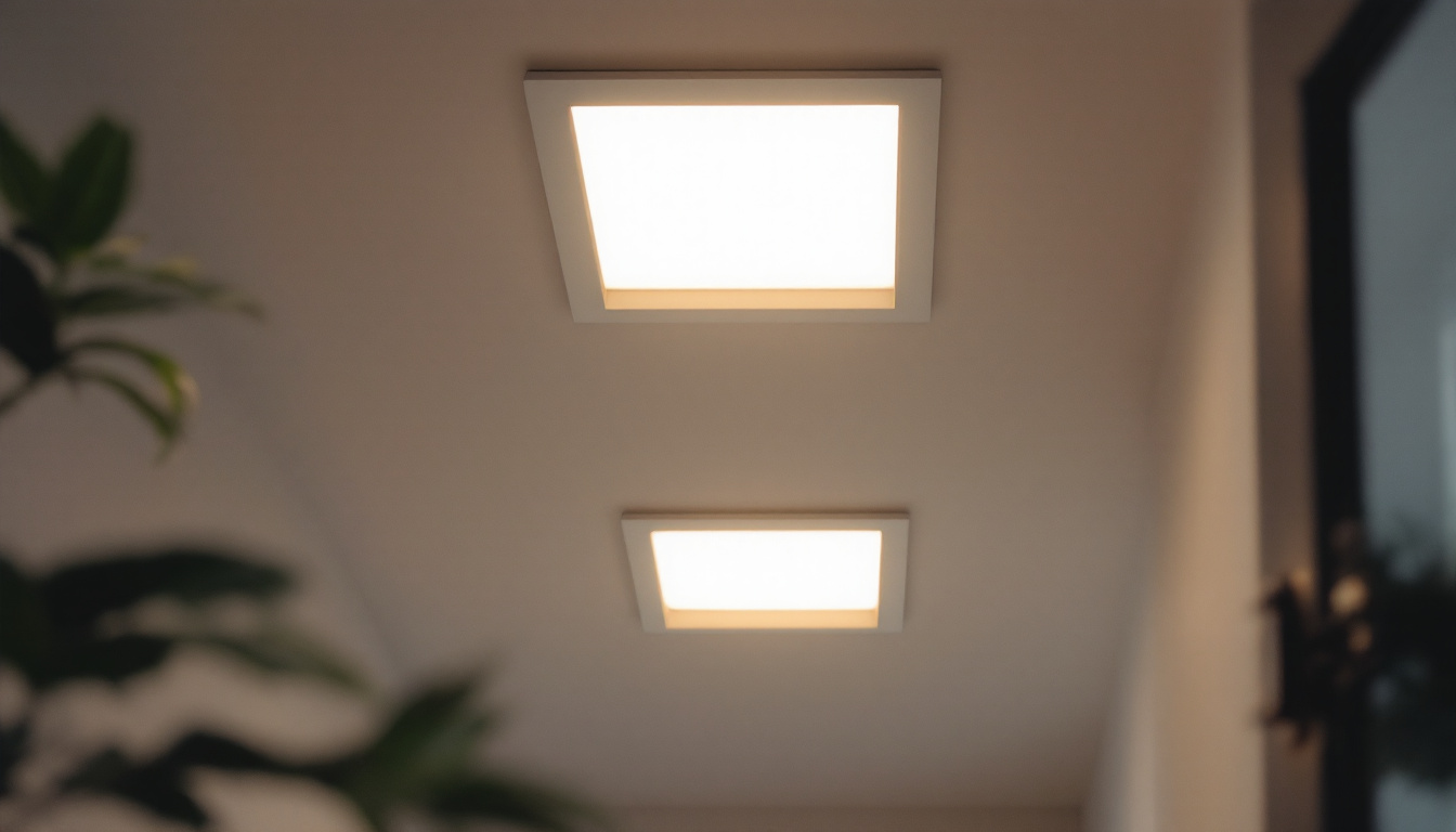 A photograph of a beautifully designed interior space featuring two recessed square drive lights