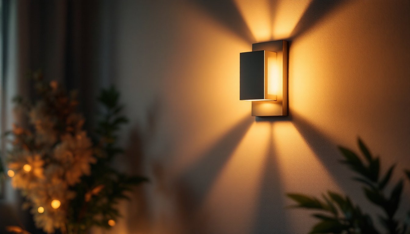 A photograph of a stylish wall sconce lamp elegantly illuminated in a cozy