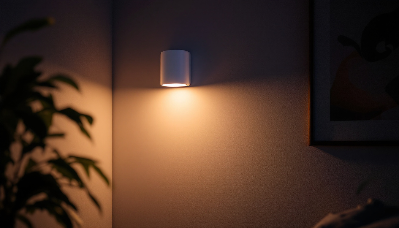A photograph of capture a photograph of a stylish indoor space featuring a motion sensor light in action